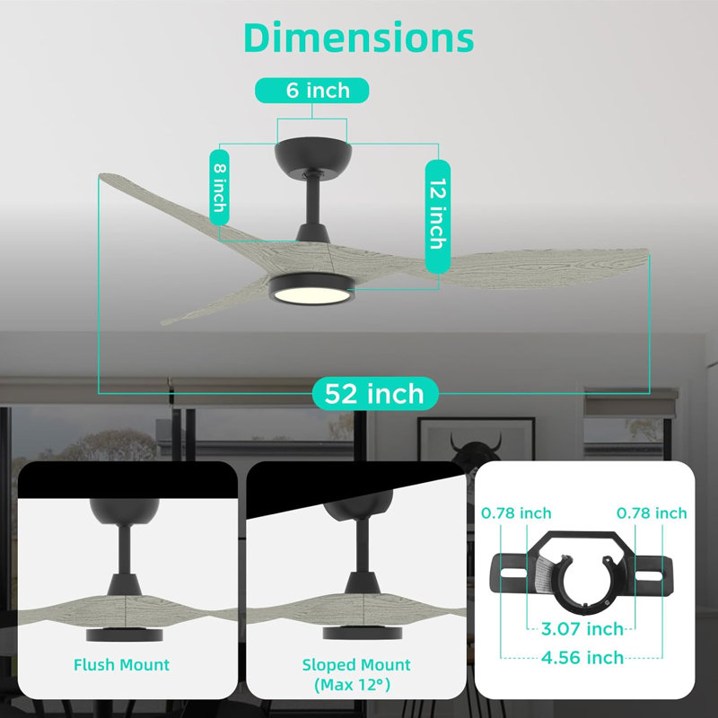 52" Ulanda Blade LED Propeller Ceiling Fan with Remote Control Black with Gray, Black with Gray Blades