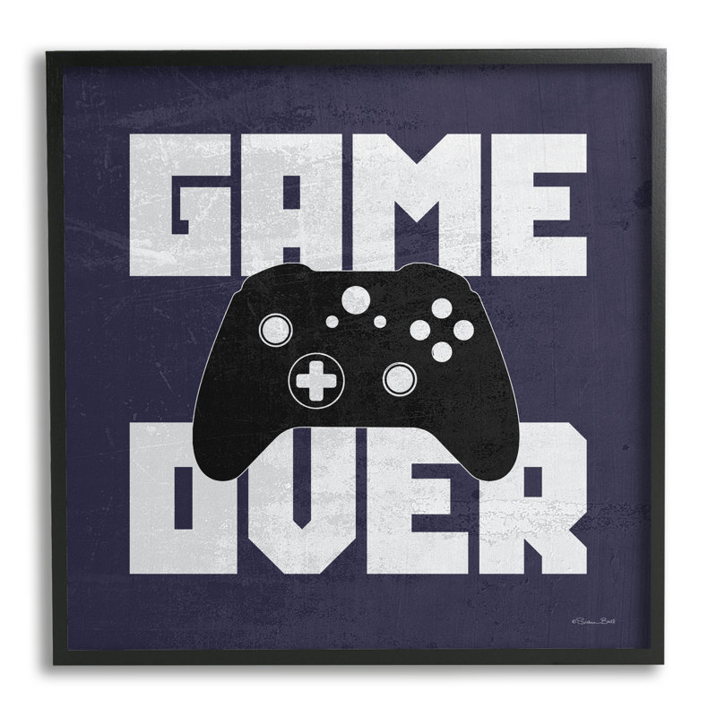 «Game over Blue», expression graphique sur bois, Giclée encadrée noir minuit, H 12 po x l 12 po x P 1,5 po