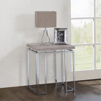 Modern Contemporary End Table Natural Oak Living Room Furniture 1Pc Chrome Finish Frame Side Table