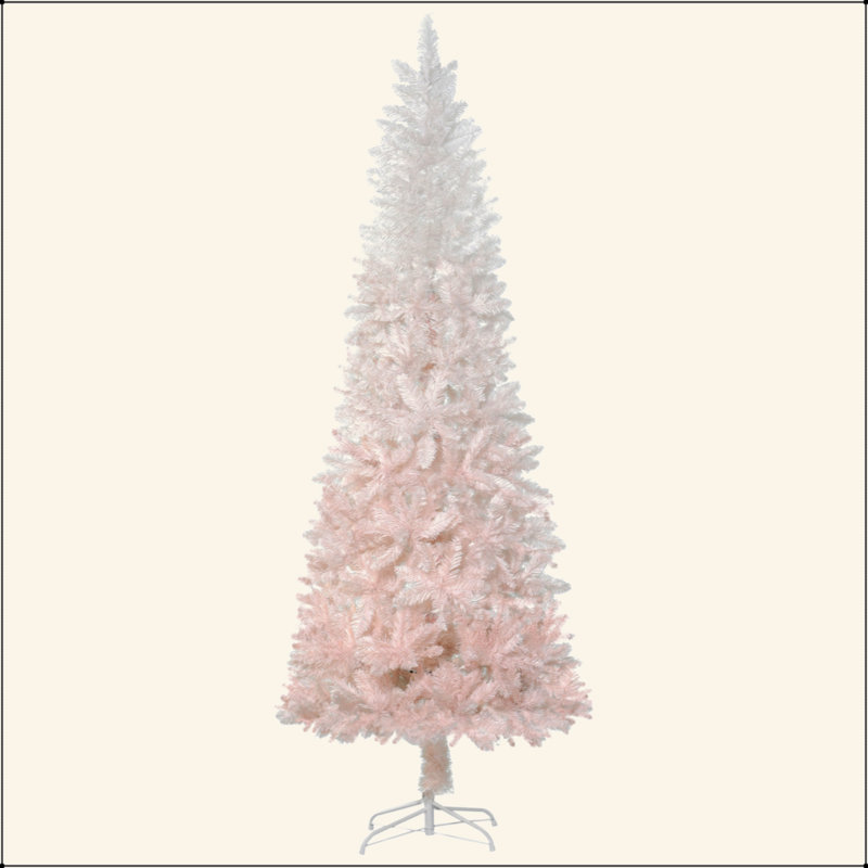 Sapin de Noël artificiel de 6 pi avec lumières réalistes et base en acier, rose et blanc, H 6 pi