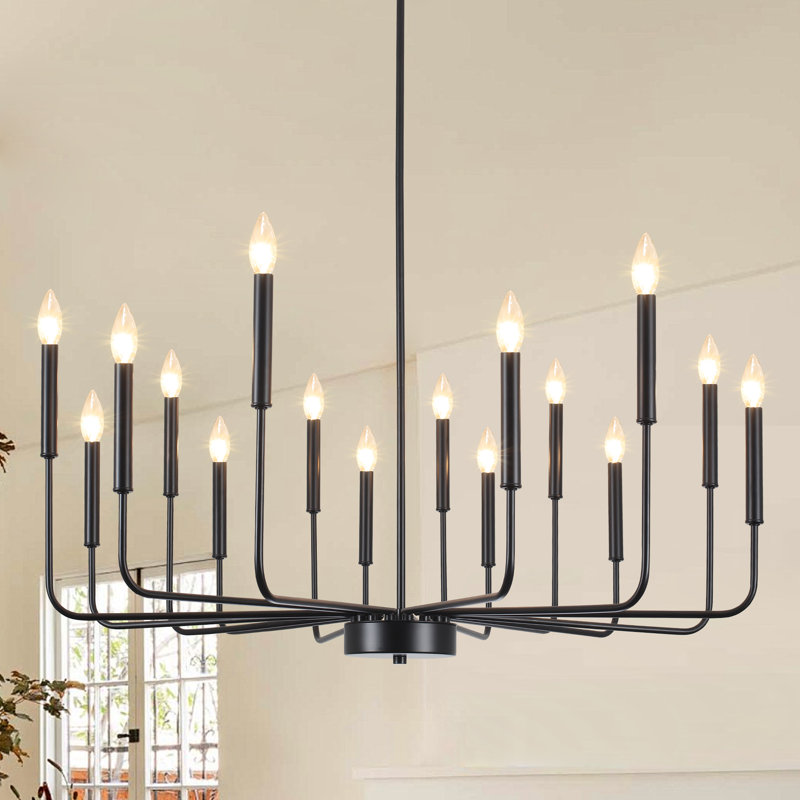 Lustre tamerah classique / traditionnel à 16 lumières à intensité variable, Noir mat, 16