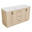 Meuble-lavabo moderne à double lavabo de 150 cm avec tiroirs à fermeture douce et lavabo intégré en SMC, armoire en MDF (naturel)
