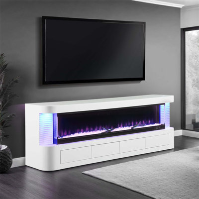 Contemporary Style TV Stand With Electric Fireplace, 3-Level Brightness, And Flame Box Display For Modern Living Rooms