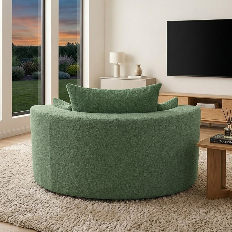Modern 360° Swivel Lounge Chair Oversized Barrel Chair with Deep Seat and Removable Pillows, Green