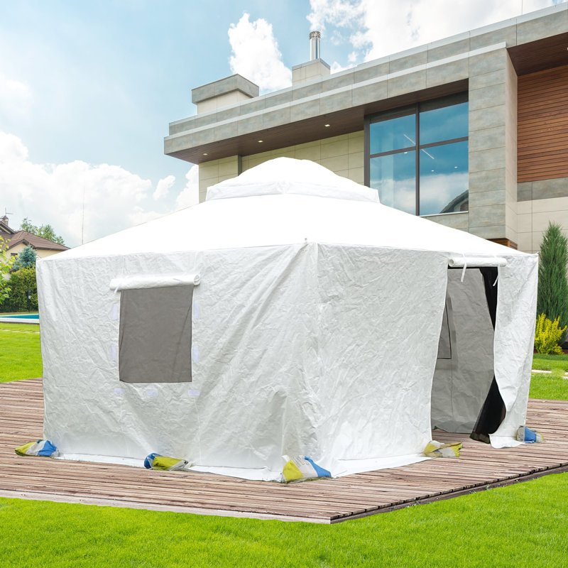 Funda Impermeable Para Gazebo Domi 12'x12' – Invierno Con Paredes Laterales Y Ventanas De Malla (Blanca)