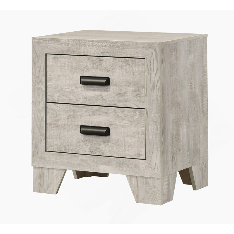 Table de chevet 2 tiroirs avec quincaillerie en métal, table de chevet en bois pour la chambre à coucher