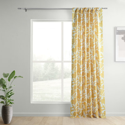Merushe Paisley Bloom Textured Printed Cotton Light Filtering Curtains - Single Panel