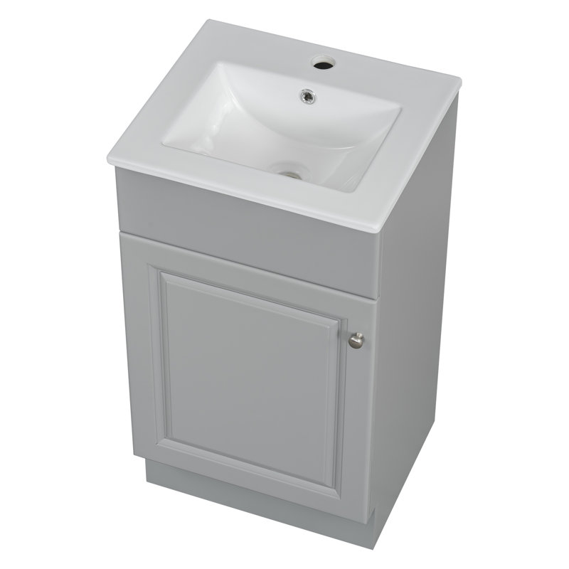 Meuble-lavabo 18 po avec lavabo avec tablette de porte et tablette réglable, Gris