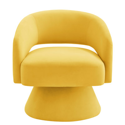 Chaise rembourrée jaune moderne, fauteuil pivotant à 360 degrés pour le bureau, dossier confortable et espace de vie élégant en tissu d'ameublement en velours, chaise ouverte avec base