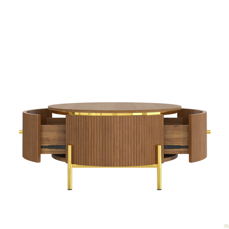 Table basse ronde avec 2 grands tiroirs de rangement