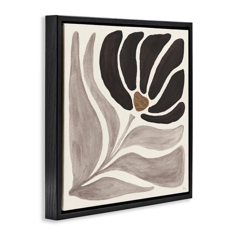 Art mural moderne sur toile flottante encadrée Modern Neutral Bloom par Veronique Charron, Cadre flottant noir de jais
