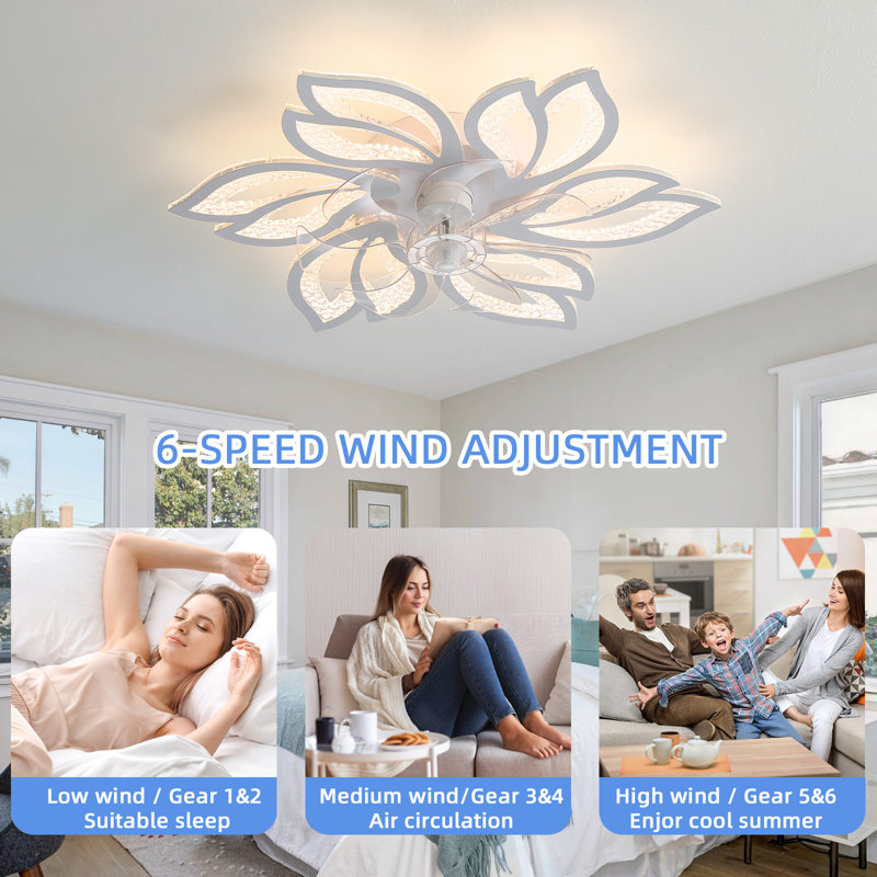 26" 7 - Blade Modern Indoor Dimmable LED Ceiling Fan with Light, Can Remote or APP, White