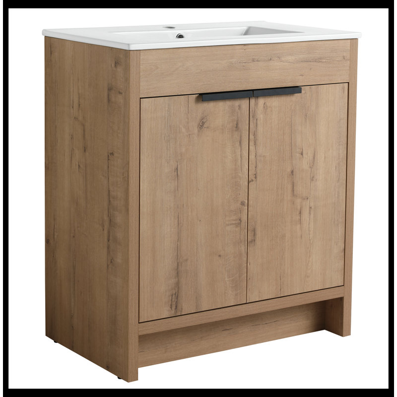 Meuble-lavabo autoportant de 30 po avec lavabo en céramique blanche et 2 portes d'armoire à fermeture en douceur