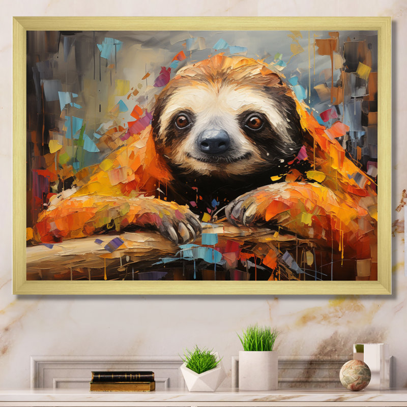 " Slumbering Sloth Collage ", Gold Single Picture Framed, 34" H x 44" W x 1.5" D