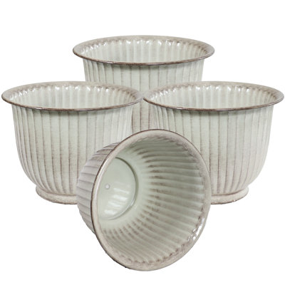 Pot de fleurs d'extérieur rond en métal 14,75 po x 14,75 po x 11,25 po Ralena - blanc - ensemble de 4