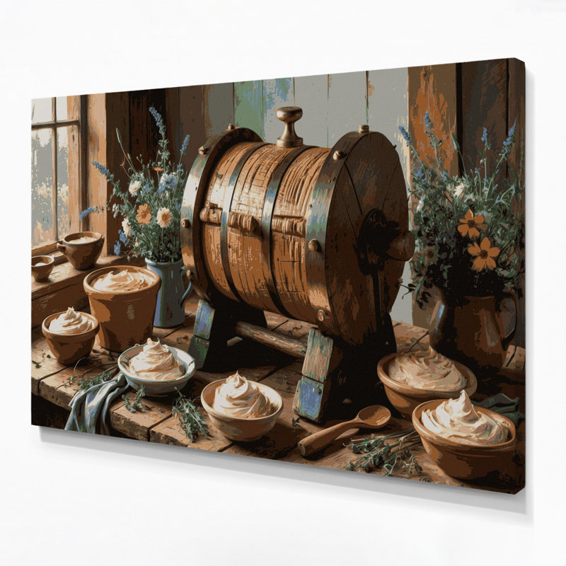 «Farm Butter Churns», art mural sur toile brun, H 20 po x l 24 po