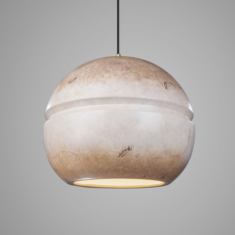 Luminaire suspendu sphérique 1 lumière Nora, Travertin Greco, Laiton antique, DEL