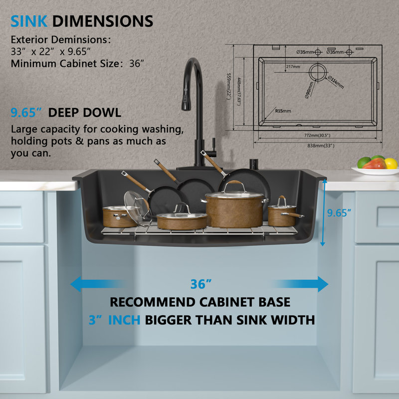 33'' L Single Bowl Quartz Kitchen Sink