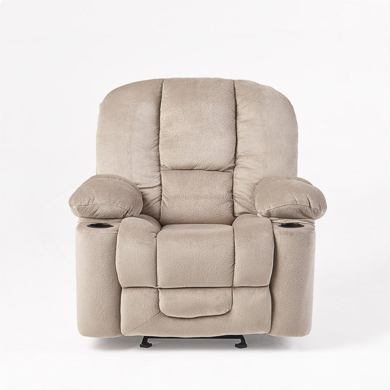 Luxurious Manual Recliner Chair In Coffee, Skin-Friendly Fabric, Dual Cup Holders, Coffee