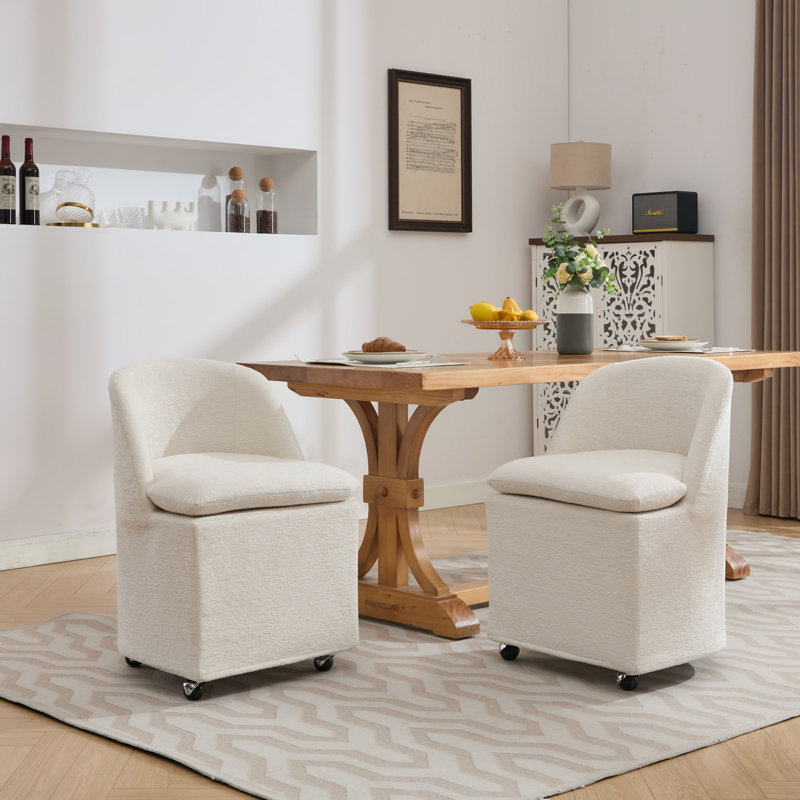Ensemble de 2 chaises de salle à manger en chenille avec roues universelles, Beige
