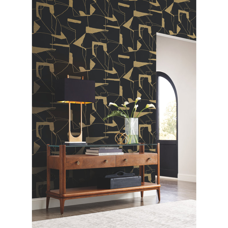 26.9' L x 27" W Wallpaper Roll, Black/Gold