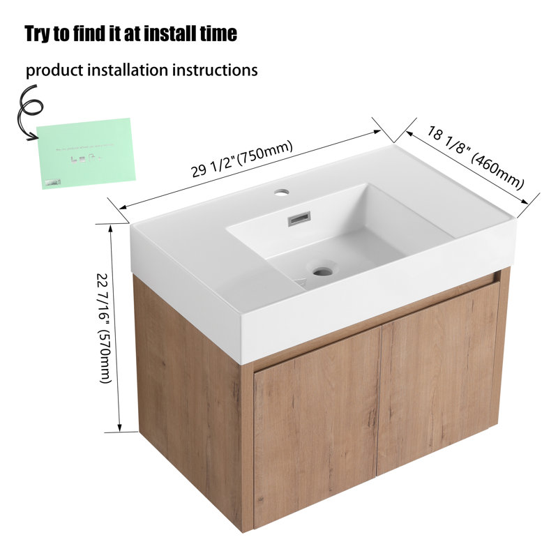 Ensemble de meuble-lavabo simple 29,57 po avec plateau en résine Kevelyn