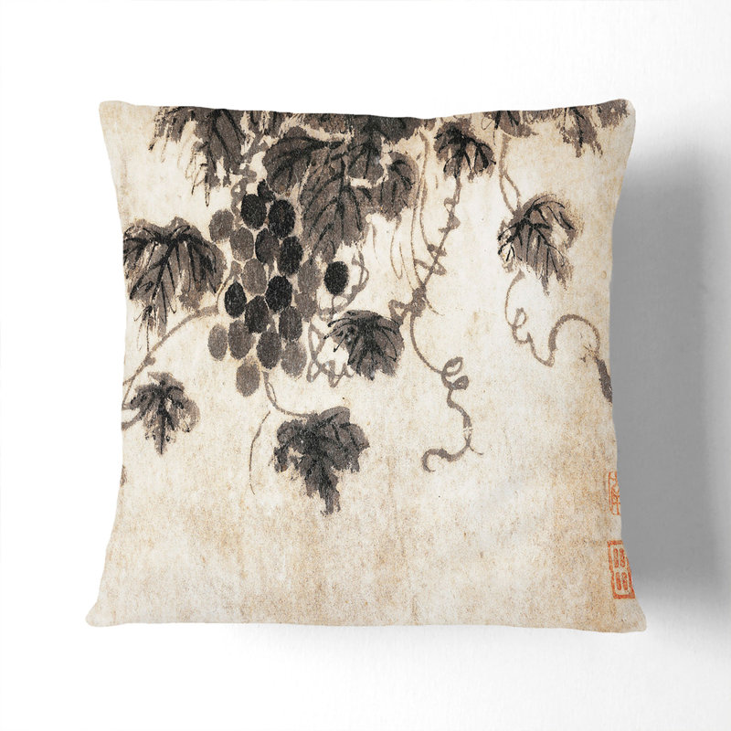 A Fruit Tree Floral Square Throw Cushion, Black, 55 x 55 cm