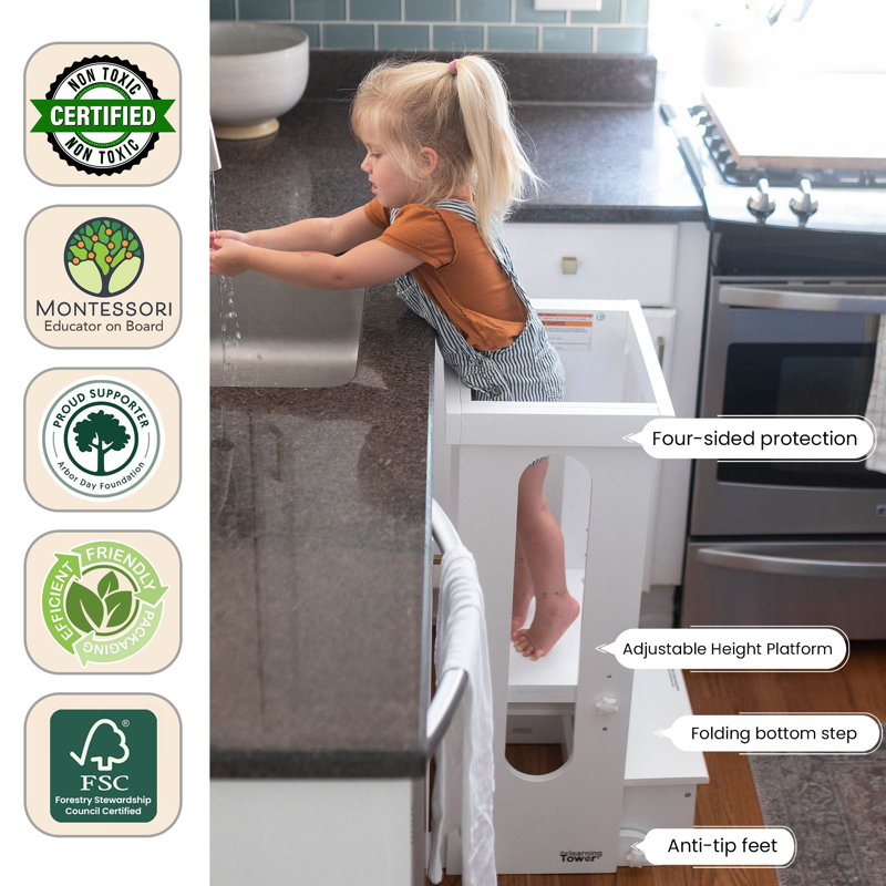 Explore 'N Store Learning Tower Kitchen Toddler Tower, Soft White