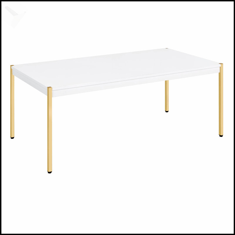 White And Gold Rectangle Coffee Table With Spacious Surface, Perfect For Modern And Minimalist Interiors.