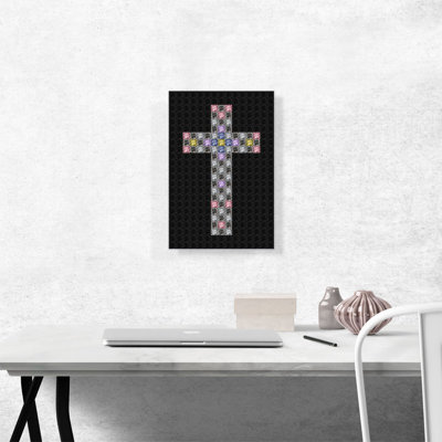 " Black Pink Blue Christian Church Jewel Cross Pixel "