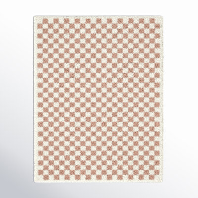 Walker Checkered Pink/Cream Shag Area Rug