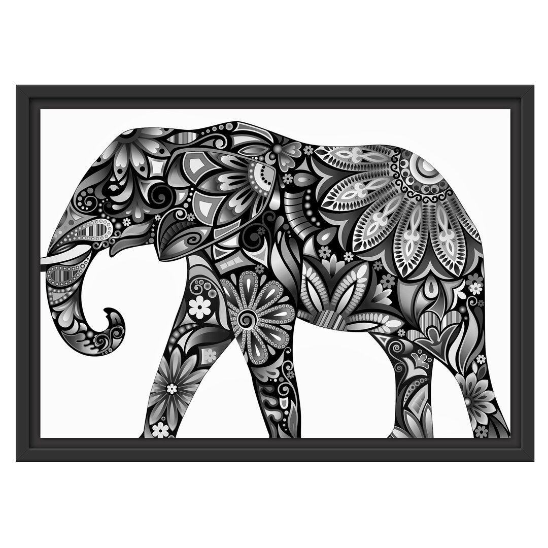 Gerahmtes Wandbild Elefant mit Ornamenten