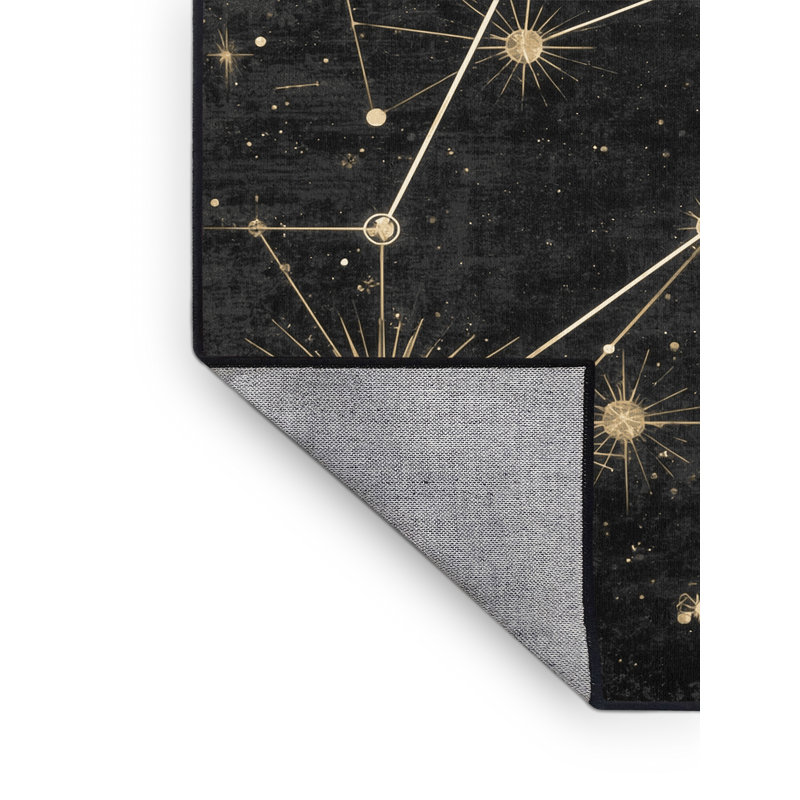 Machine Washable Pantelie Posh & Luxe Starburst Rug in Black – Black Binding, 7 x 9