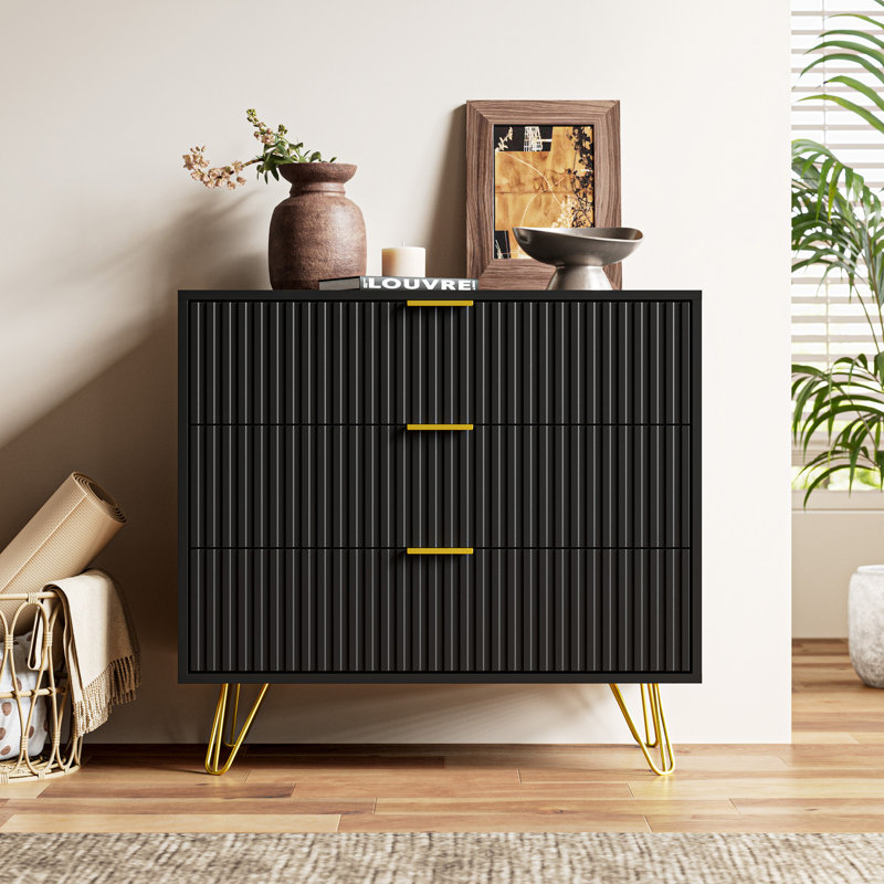 Commode 3 tiroirs, l 31,5 po, Noir
