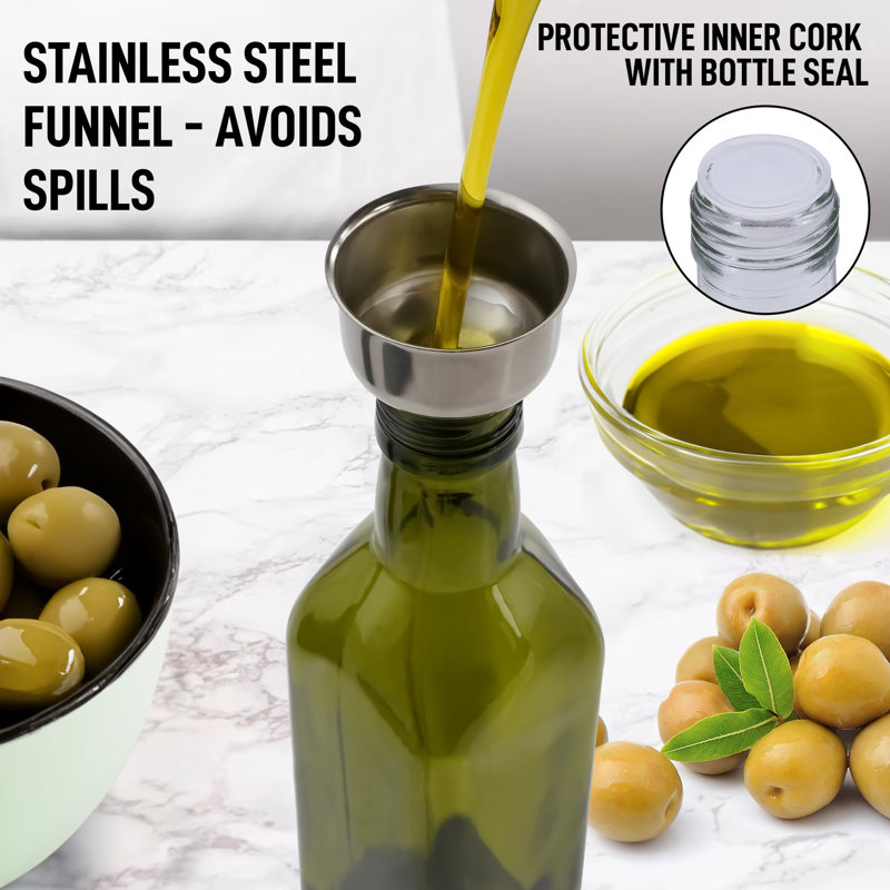 Green Glass Olive Oil Dispenser with Pour Spout, 17 oz