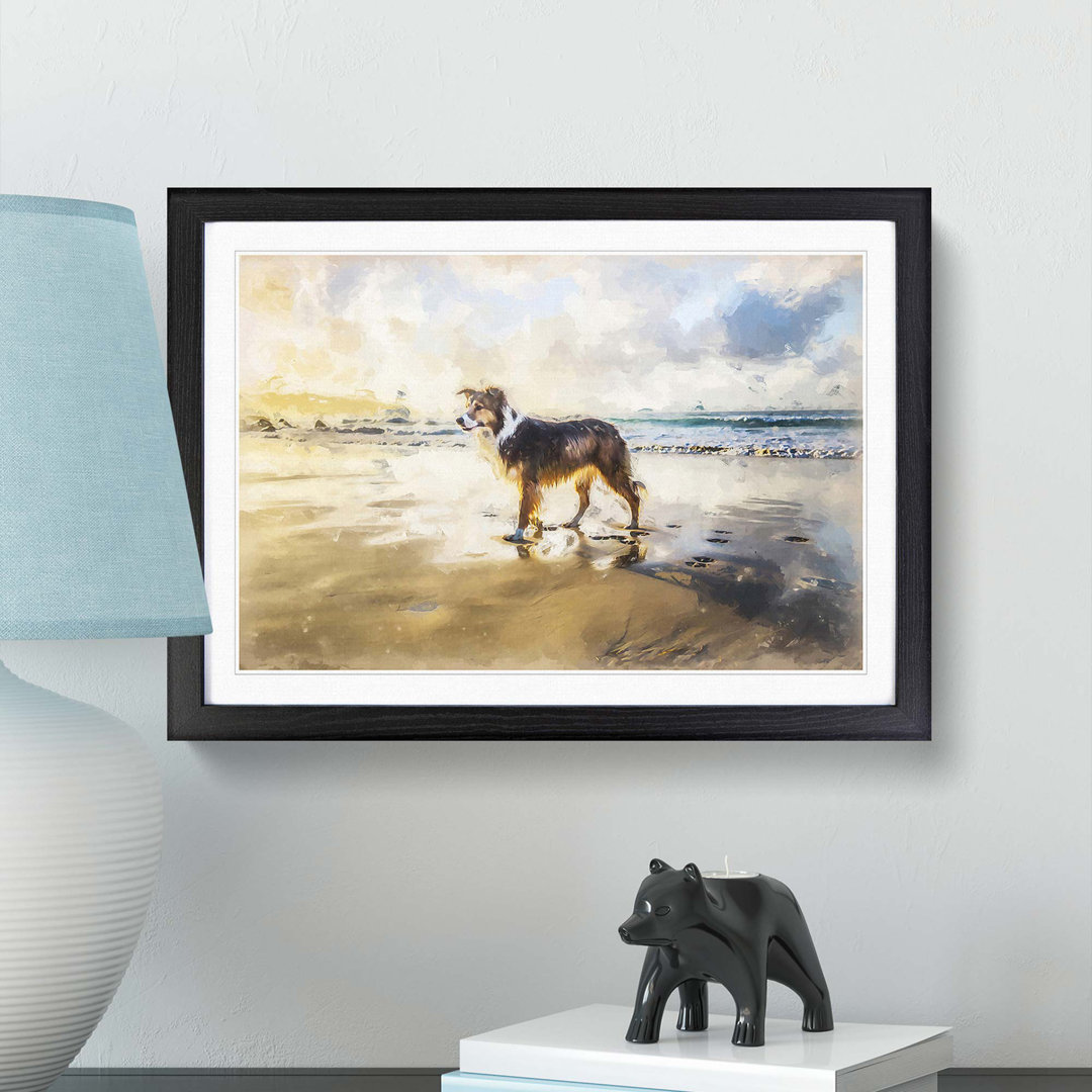 Border Collie Dog at the Beach in Abstract - Framed Print