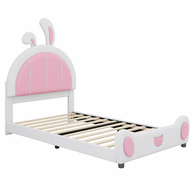 Upholstered Platform Bed With Rabbit Shaped Headboard