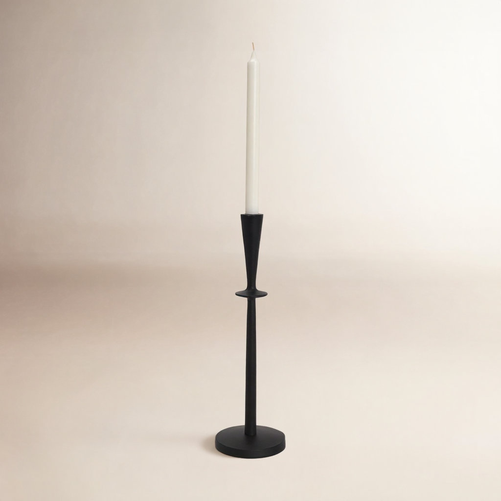 Aluminum Tabletop Candlestick, 15" H x 4.5" W x 4.5" D