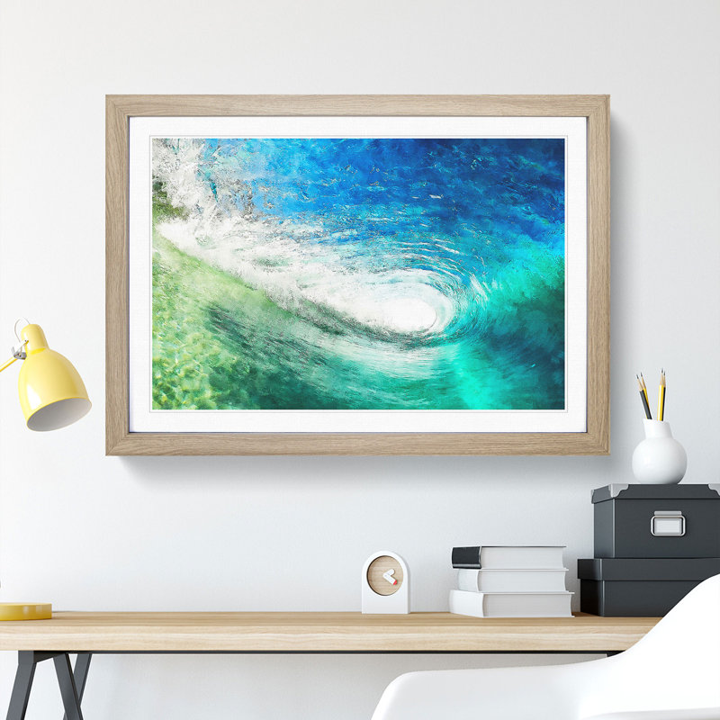 Within the Wave in Blue and Green - Picture Frame Painting Print, 45cm H x 63cm W x 2cm D, Oak Framed