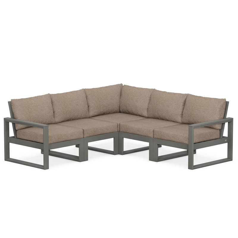 Ensemble de conversation pour 5 personnes avec coussins, Toile de jute épices, Gris ardoise