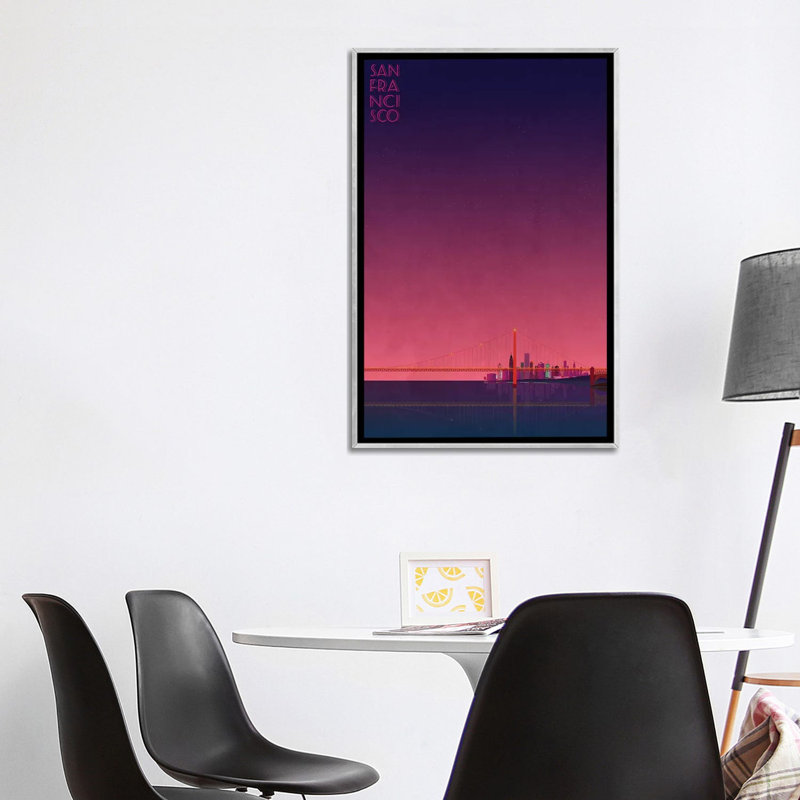 San Francisco Skyline - impression d'art graphique, H 40 po x l 26 po x P 1,5 po, Toile avec cadre argenté, Aucun mat