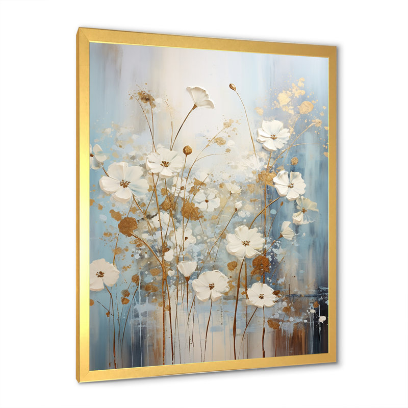 Fleurs botaniques sauvages sur toile, Cadre doré simple, H 40 po x l 30 po x P 1,5 po