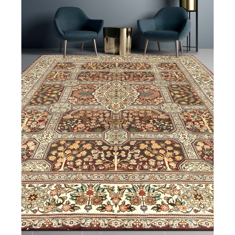 Tapis prune et ivoire noué à la main de haute qualité