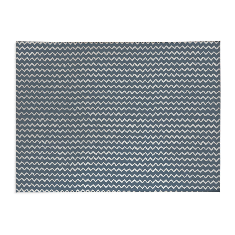 Chevron Wave Kids Play Mat, Blue, Rectangle 5' x 7'