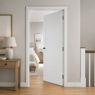 Porte intérieure à un panneau de style Shaker, 76 cm x 203 cm, en MDF massif apprêté blanc, avec panneau encastré de 12 mm.