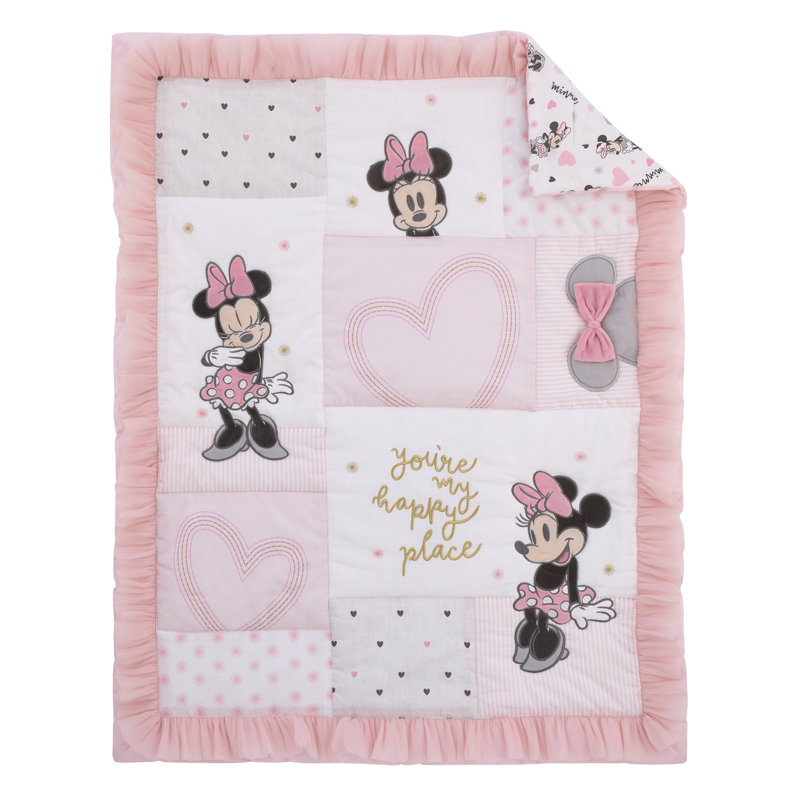 NoJo Disney Minnie Mouse My Happy Place 3 Piece Nursery Crib Bedding Set 