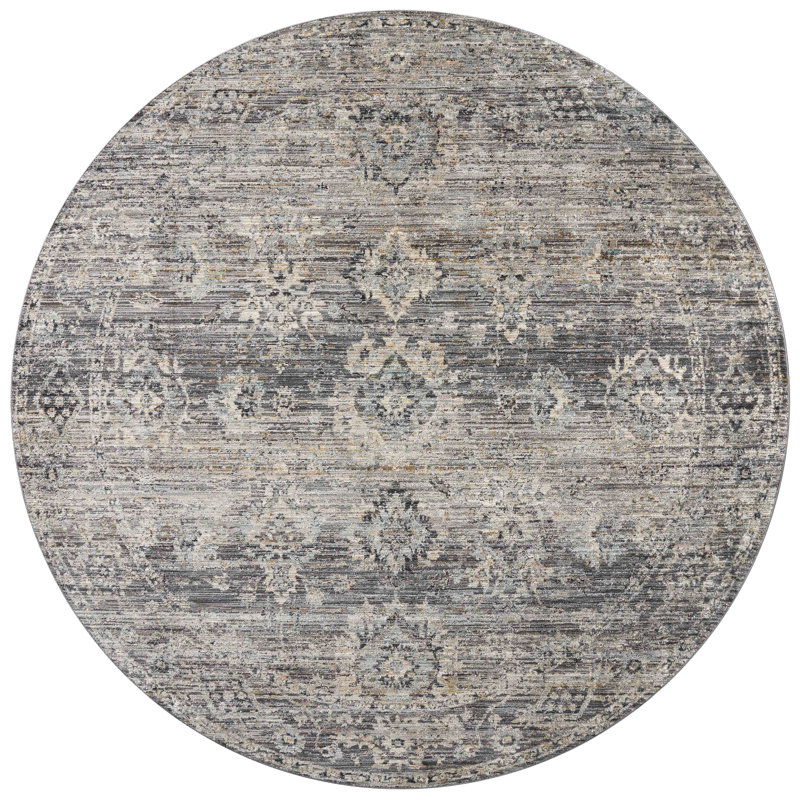 Tapis graphite / jade Jean Stoffer x Loloi Katherine, Rond 9 pi 6 po x 9 pi 6 po