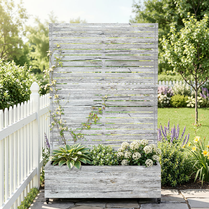 Planter Wall Metal Garden Bed Trellis, Elevated Planter Pot with Drainage & Lockable Wheels, Ideal for Climbing Plants, Vegetables, and Roses – Louver Pattern for Garden Enthusiasts
