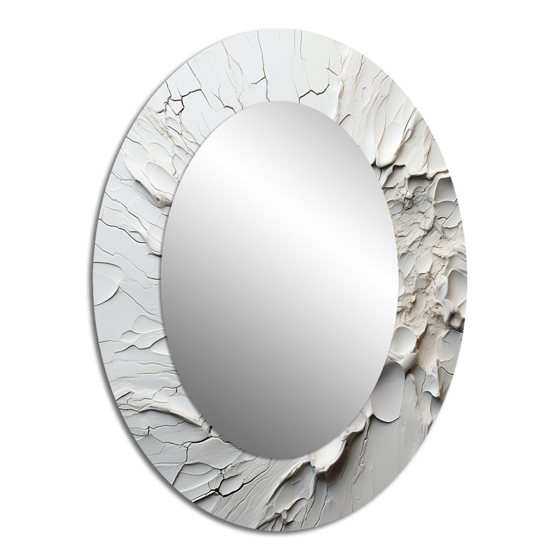 Abstract Cream And Black Liquid Paint III - Cream Coastal Oval Wall Mirror, 40" x 30"