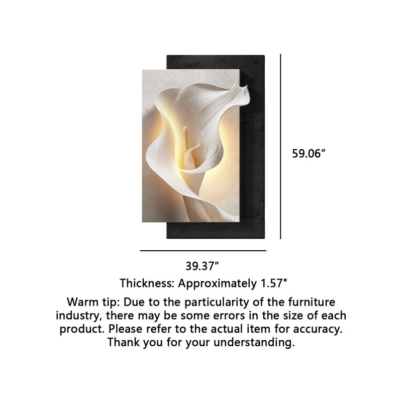 Art mural Calla Lily Led - Décoration en grès pour vestibule et salon, H 59,06 po x l 39,37 po x P 1,57 po